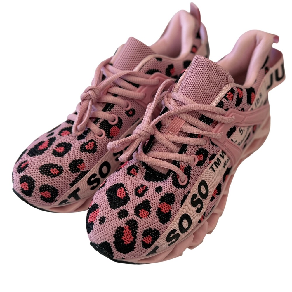 Just So So Womens Pink Leopard Print Blade Sneakers Athletic Running Shoes 38